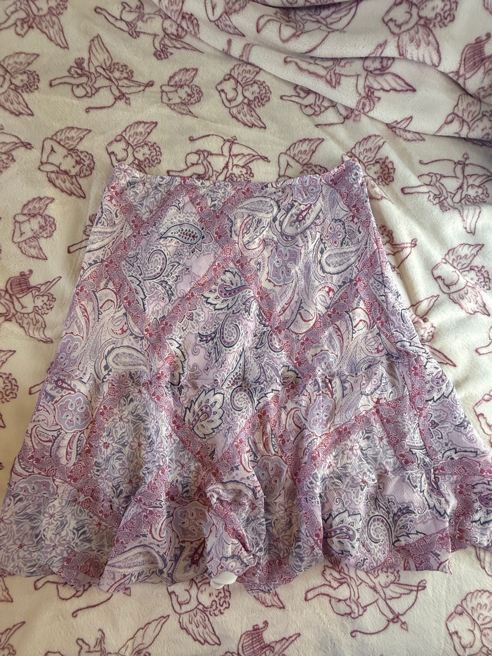 Alfred Dunner Lavender Paisley Ruffle Mini Skirt